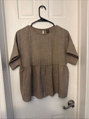 SHEIN Brown Short Sleeve Peplum Blouse
